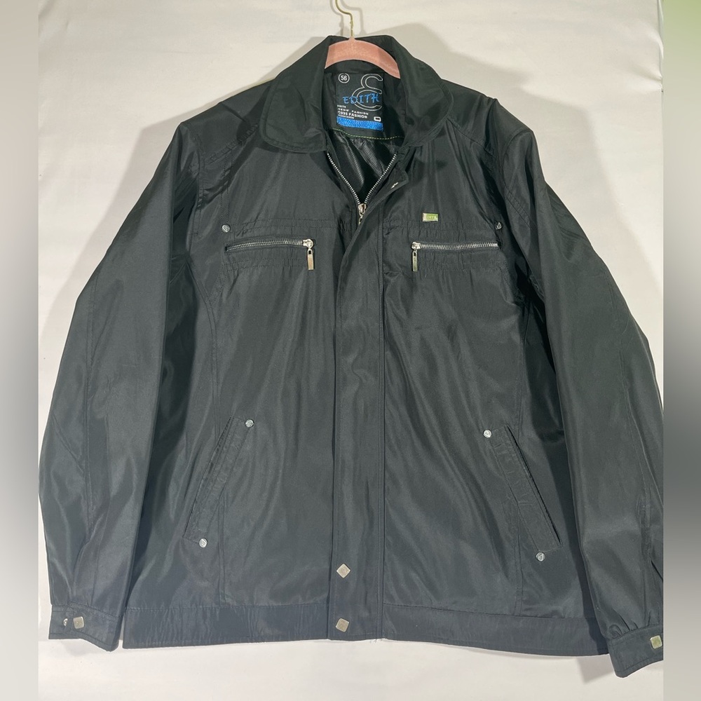 EDITH C035 MENS FASHION JACKET WITH ZIPPERS SILVER HARDWARE SZ 2X BLACK PREOWNED